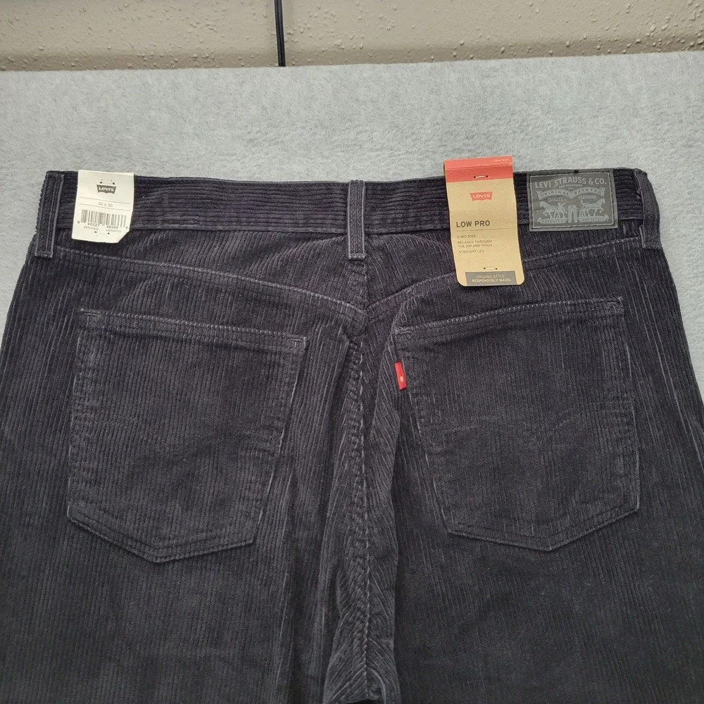 Levis Low Pro Corduroy Pants Mens 32x30 Navy Blue Relaxed‎ Straight Leg Mid Rise